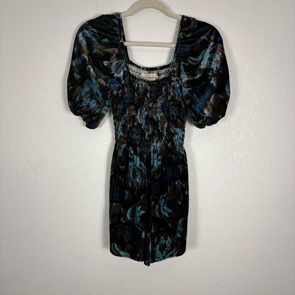 Urban Outfitters Velour Dress Puff Short Sleeve Black Pattern Medium